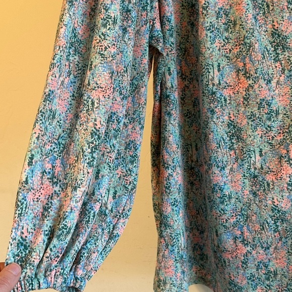 Ava & Viv Scoop Neck Balloon Sleeve Muted Green and Pink Floral Blouse Sz 2X - Picture 4 of 11